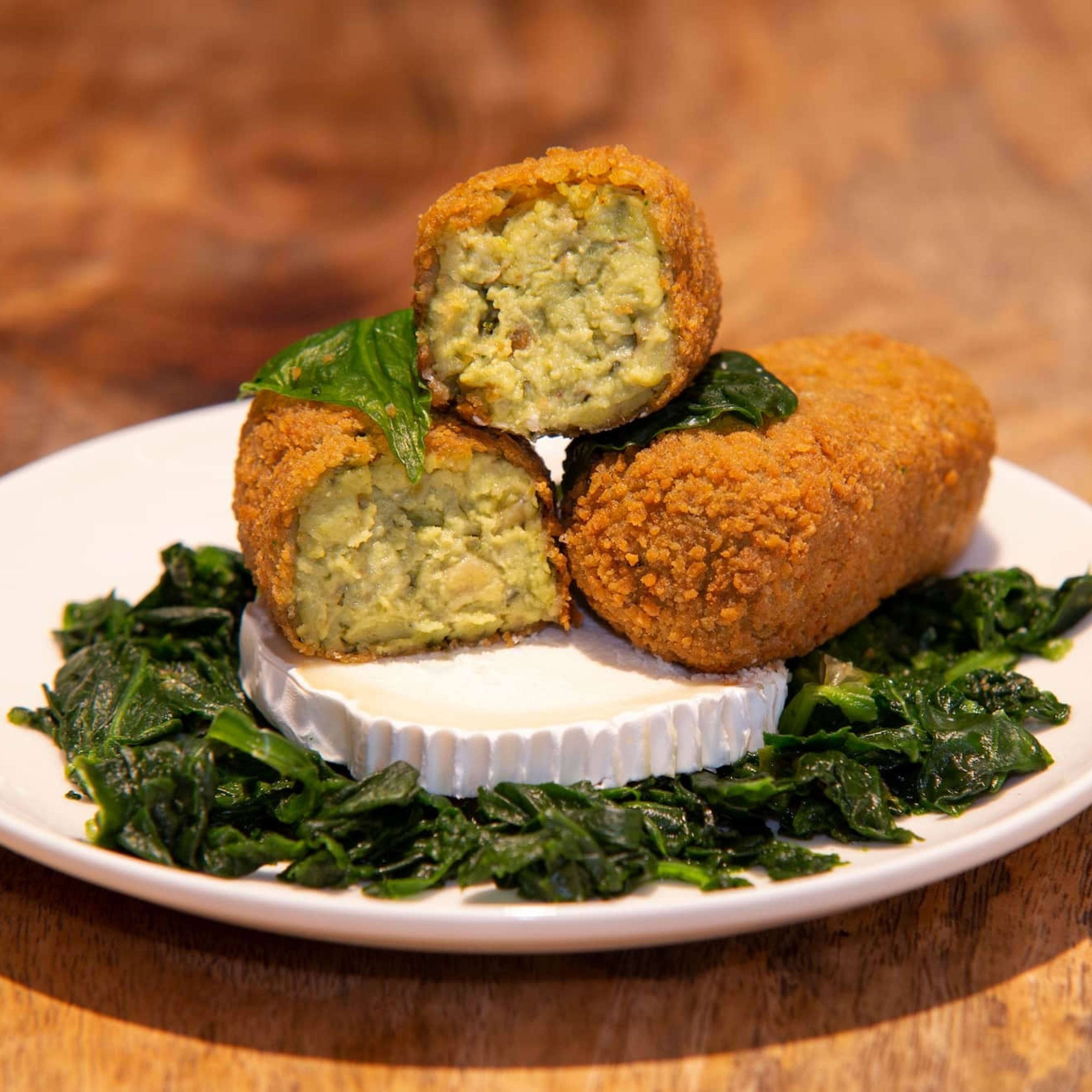 croqueta espinacas, queso cabra