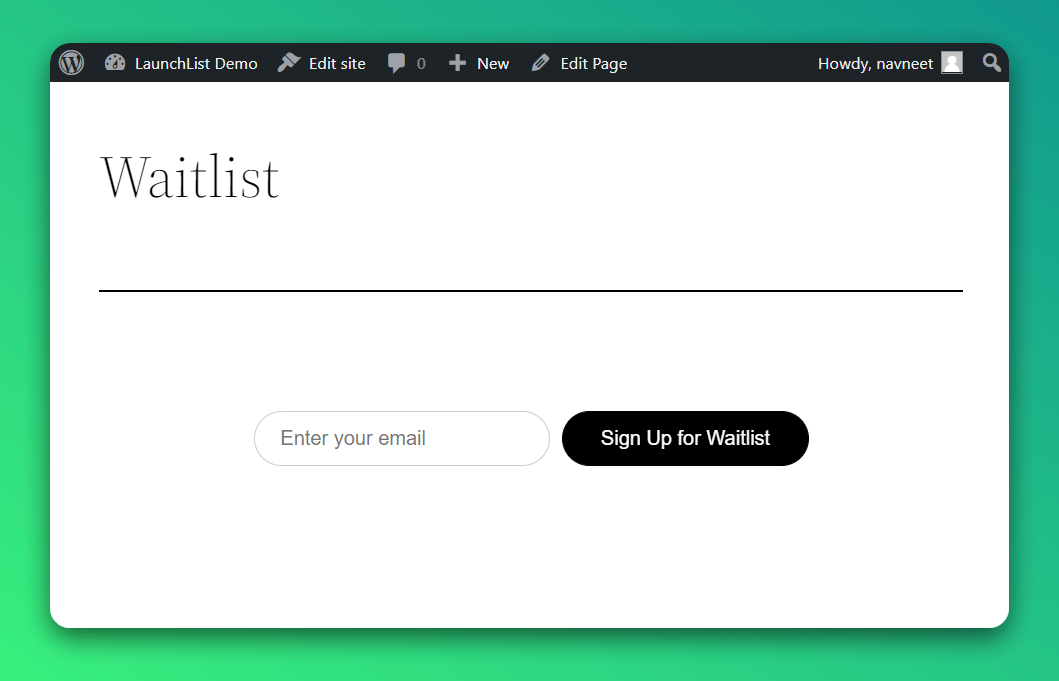 WordPress waitlist preview