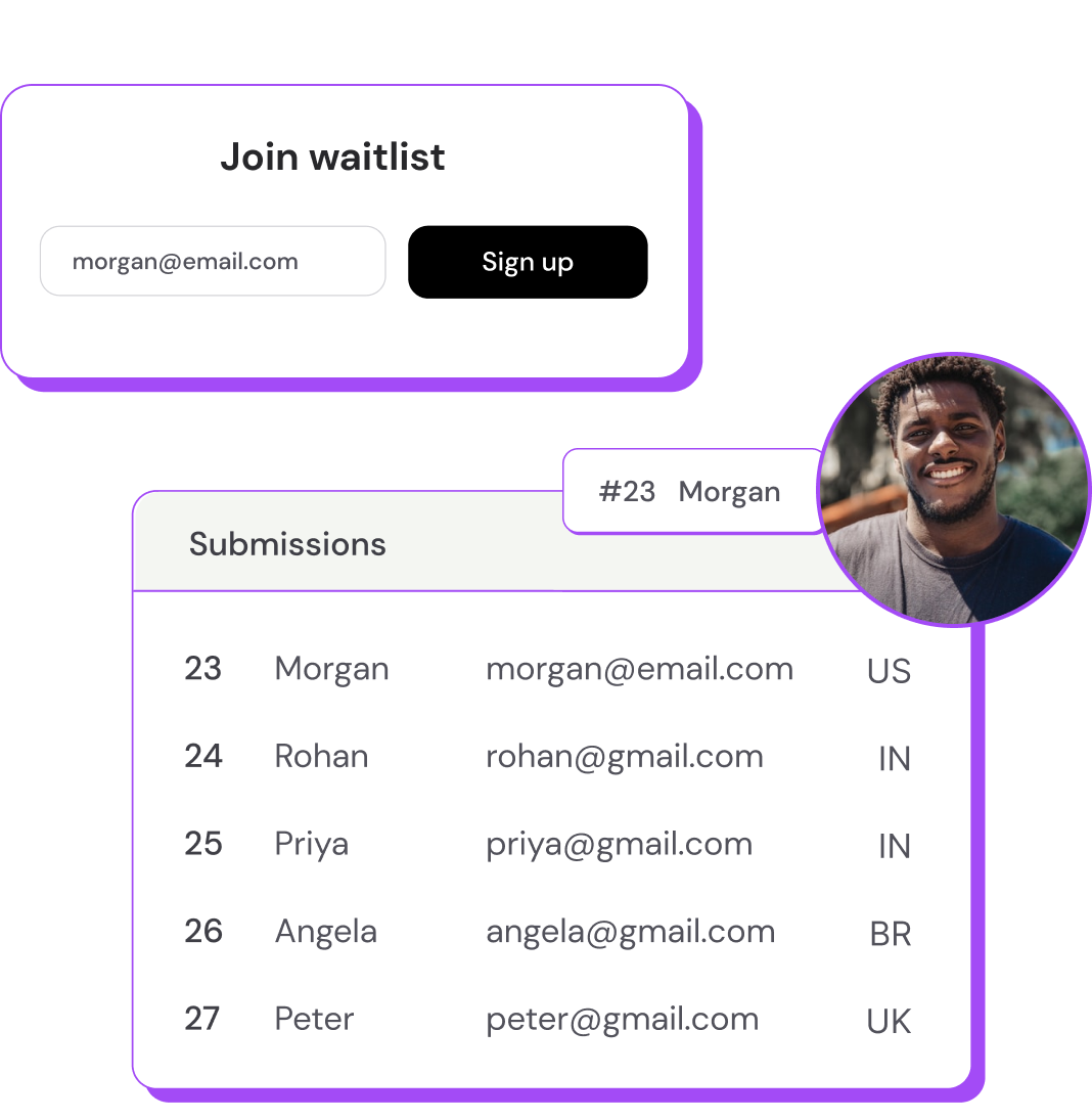 Waitlist form with submission table