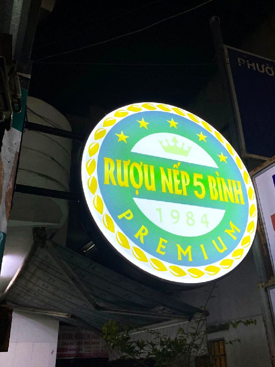 Hộp đèn biển vẫy tròn Rượu Nếp 5 Bình phát sáng ban đêm