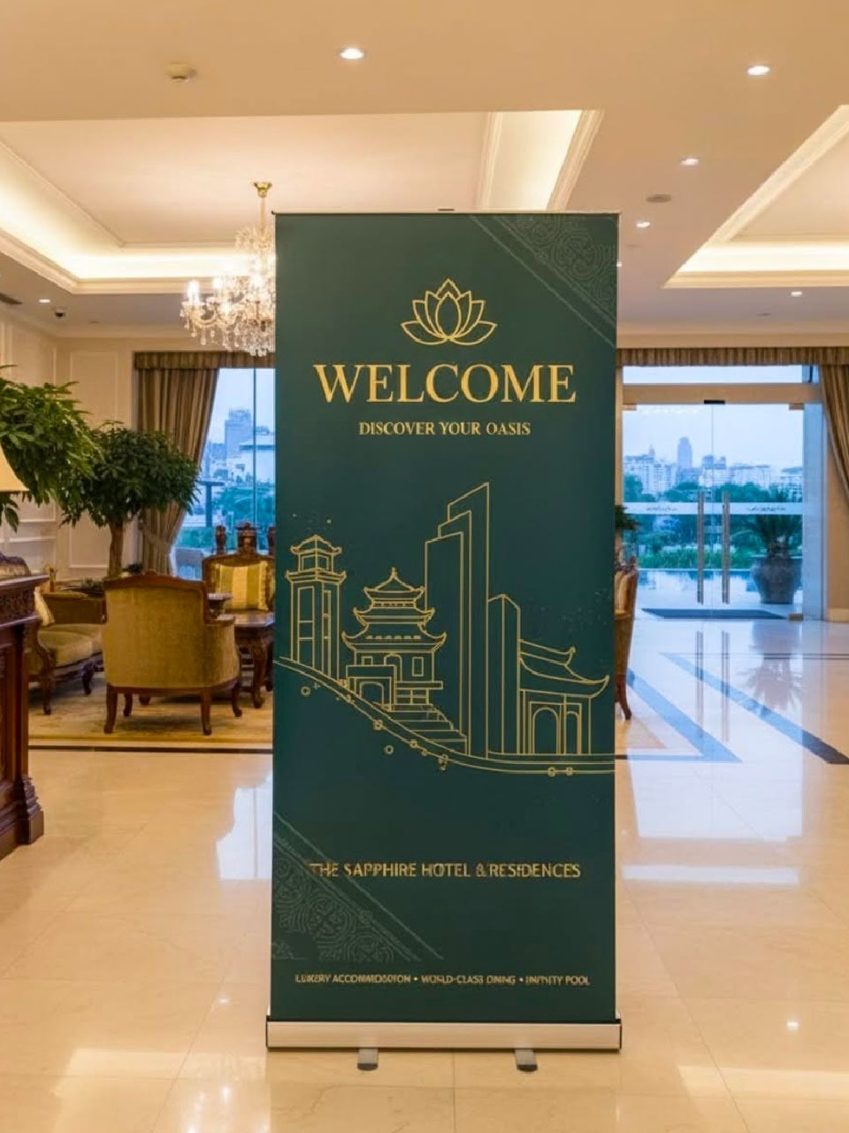 Biển standee cuốn nhôm cường lực quảng cáo