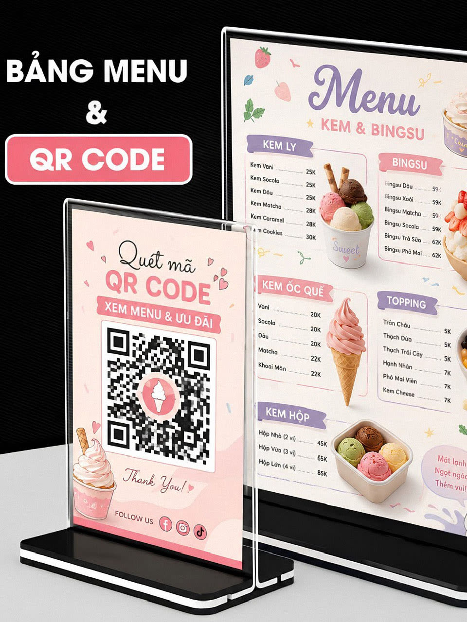 Standee mica QR Code đặt tại quầy thu ngân