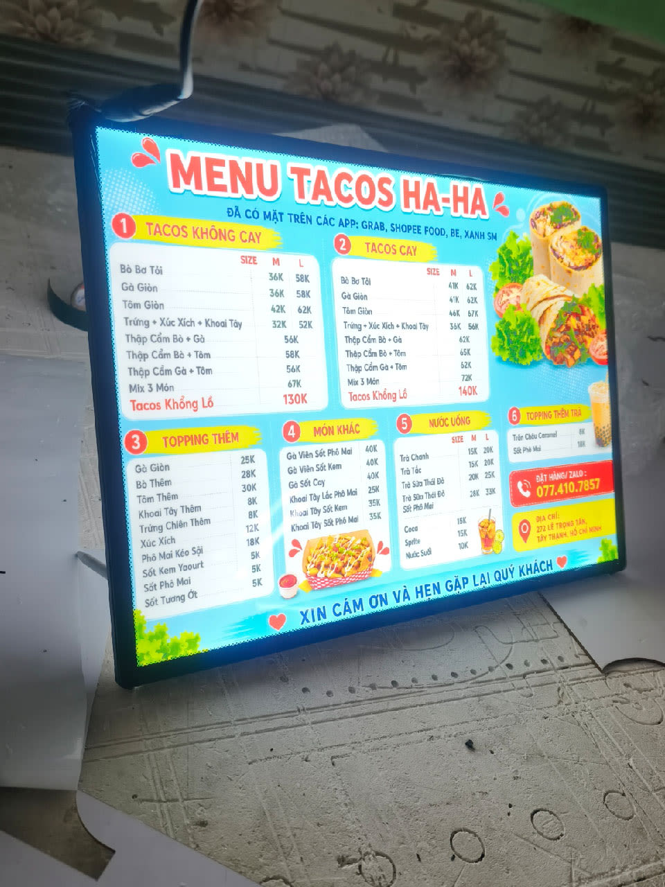 Bảng menu LED để bàn A4 khung nhôm đặt tại quầy Bảng menu LED để bàn A4 khung nhôm đặt tại quầy