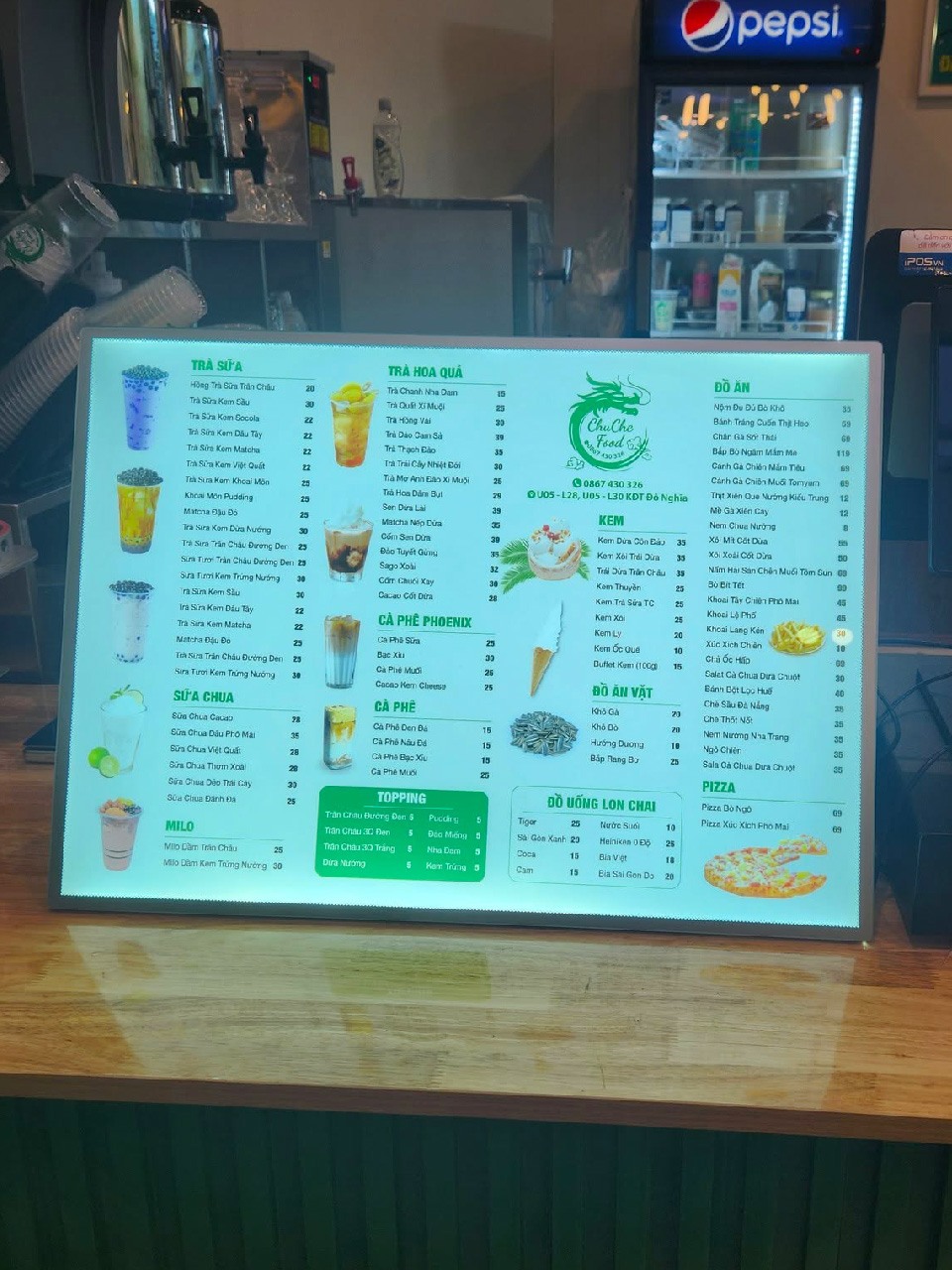Bảng menu LED để bàn khung nhôm siêu mỏng
