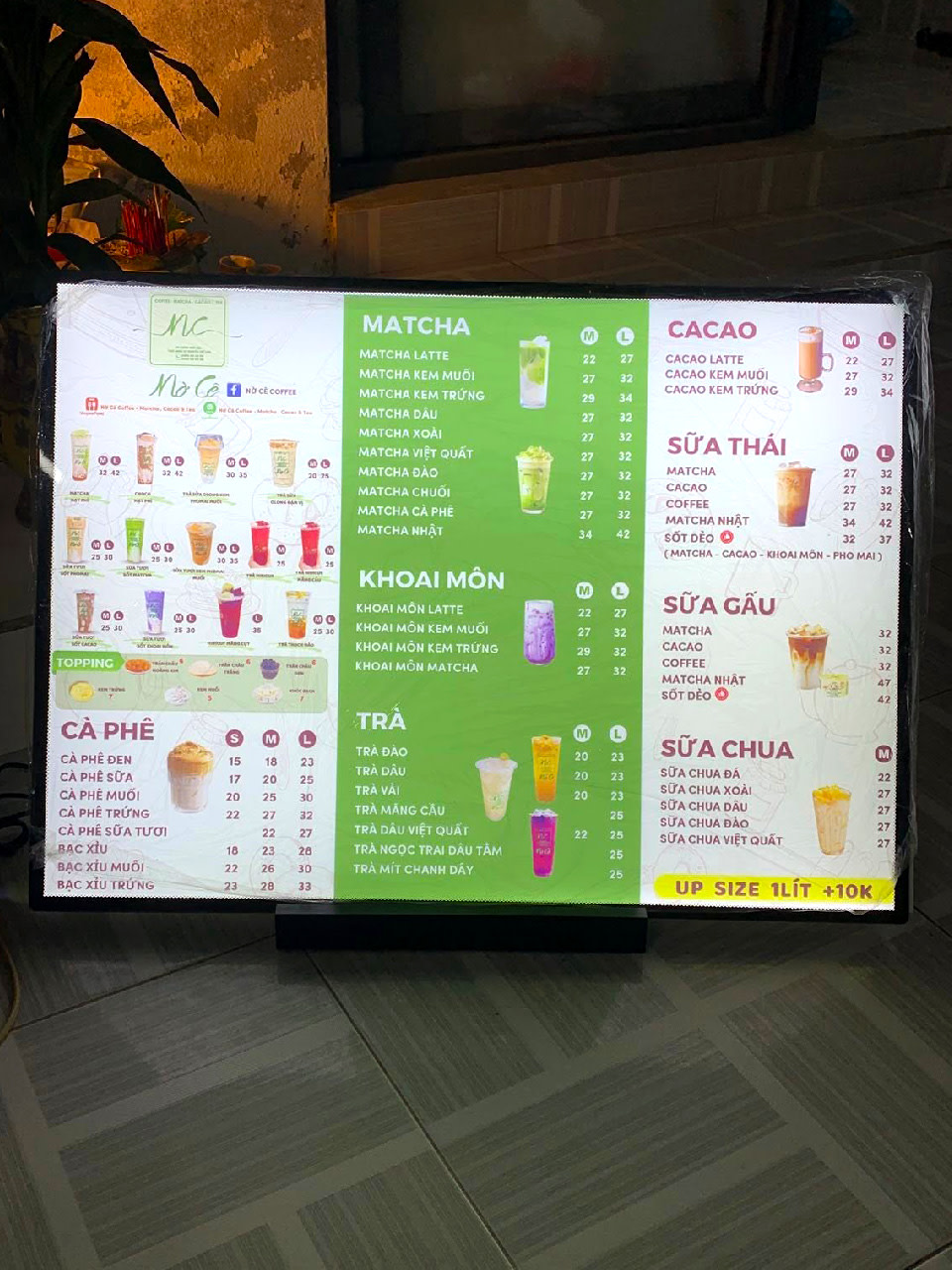 Bảng menu LED A4 hiển thị thực đơn tại quầy