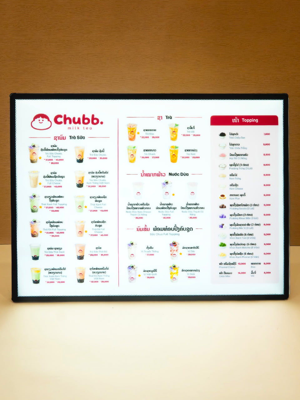 Mẫu bảng menu LED A4 đặt trên bàn