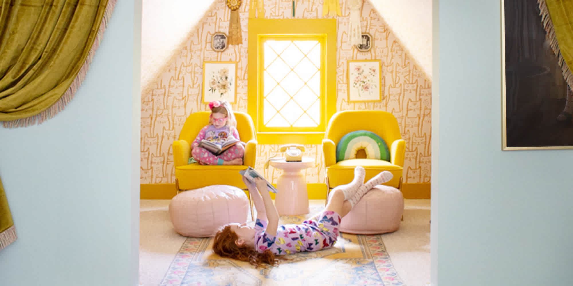 A Cozy Yellow Reading Nook in a Shared Room for Three Girls