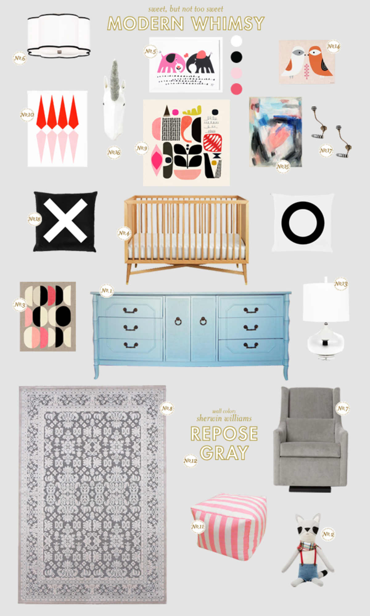 modern-whimsy nursery inspiration board girl baby room ideas