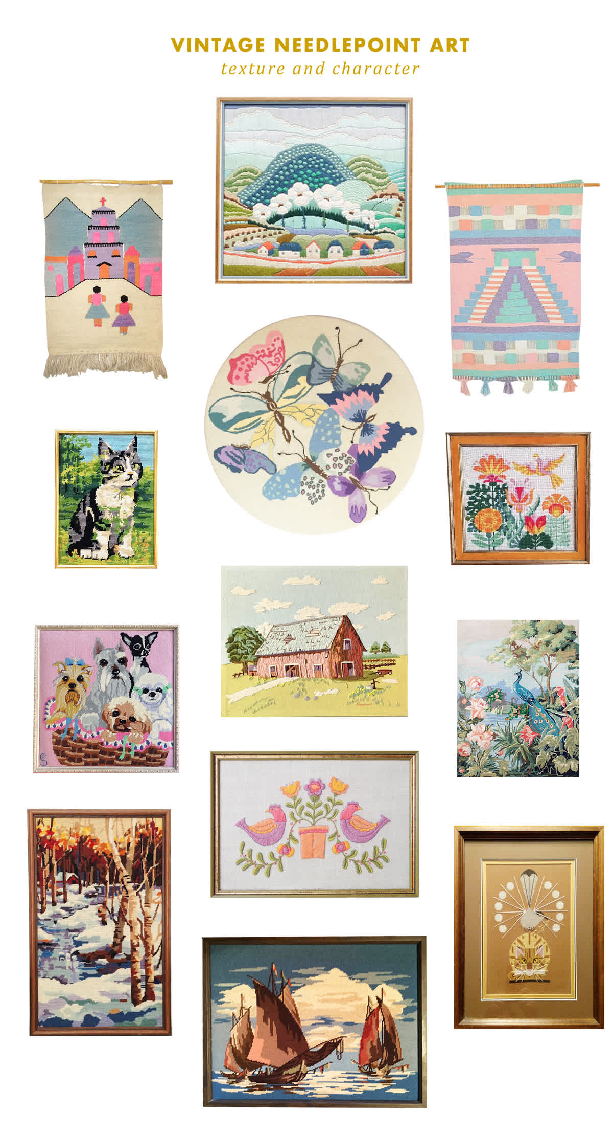 Vintage Needlepoint Art Roundup - Lay Baby Lay