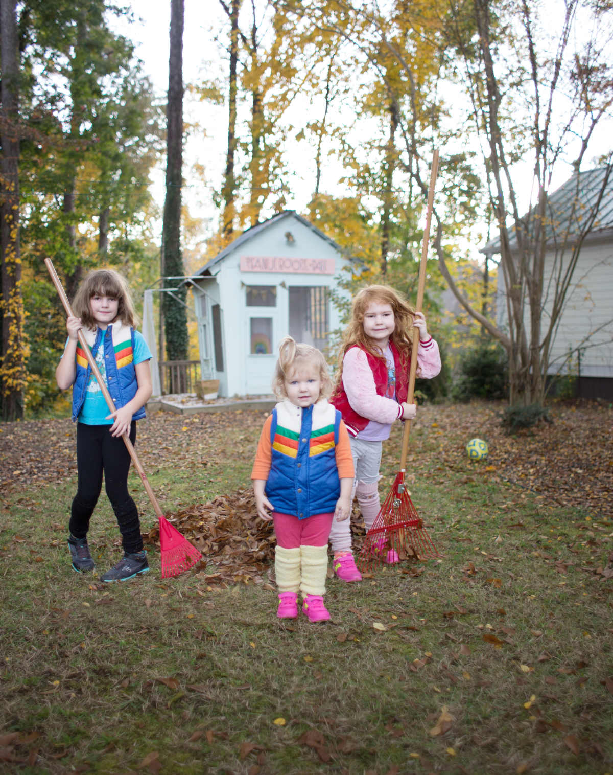 raking leaves with kids