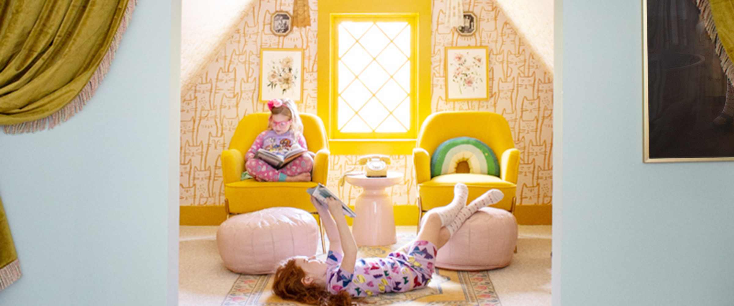 A Cozy Yellow Reading Nook in a Shared Room for Three Girls