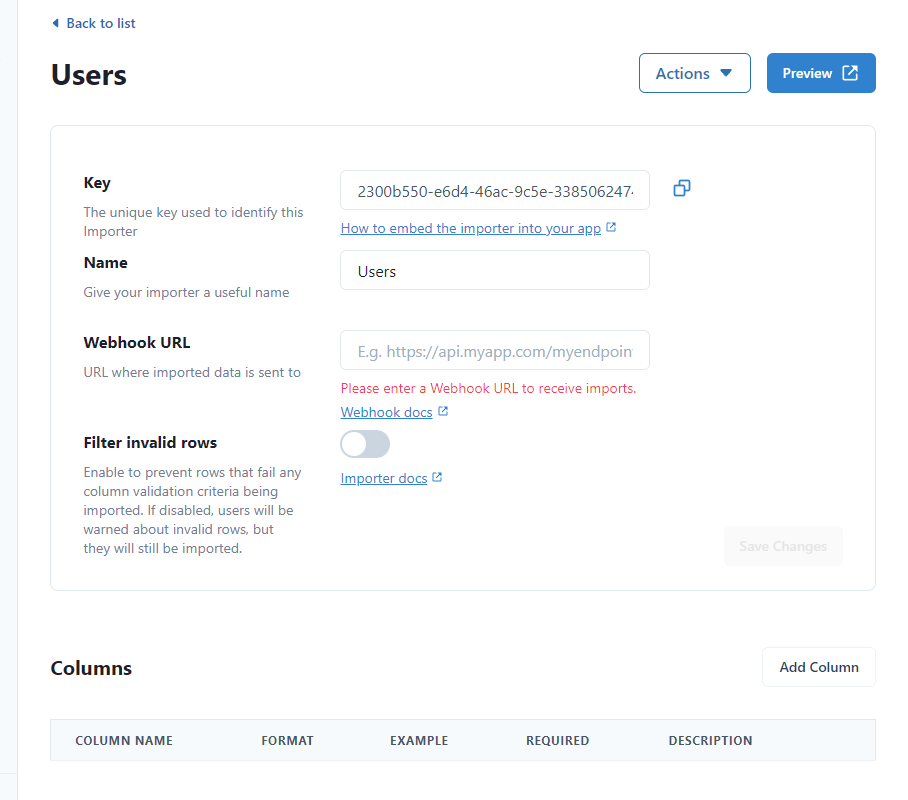 Configuring Importer Webhook