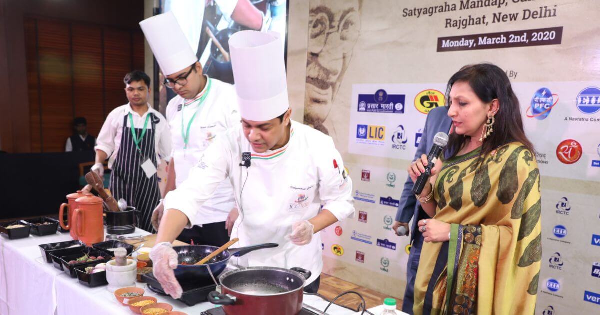 Several dishes inspired by recipes of Gandhi ji were prepared live on stage by celebrity Chef Saby