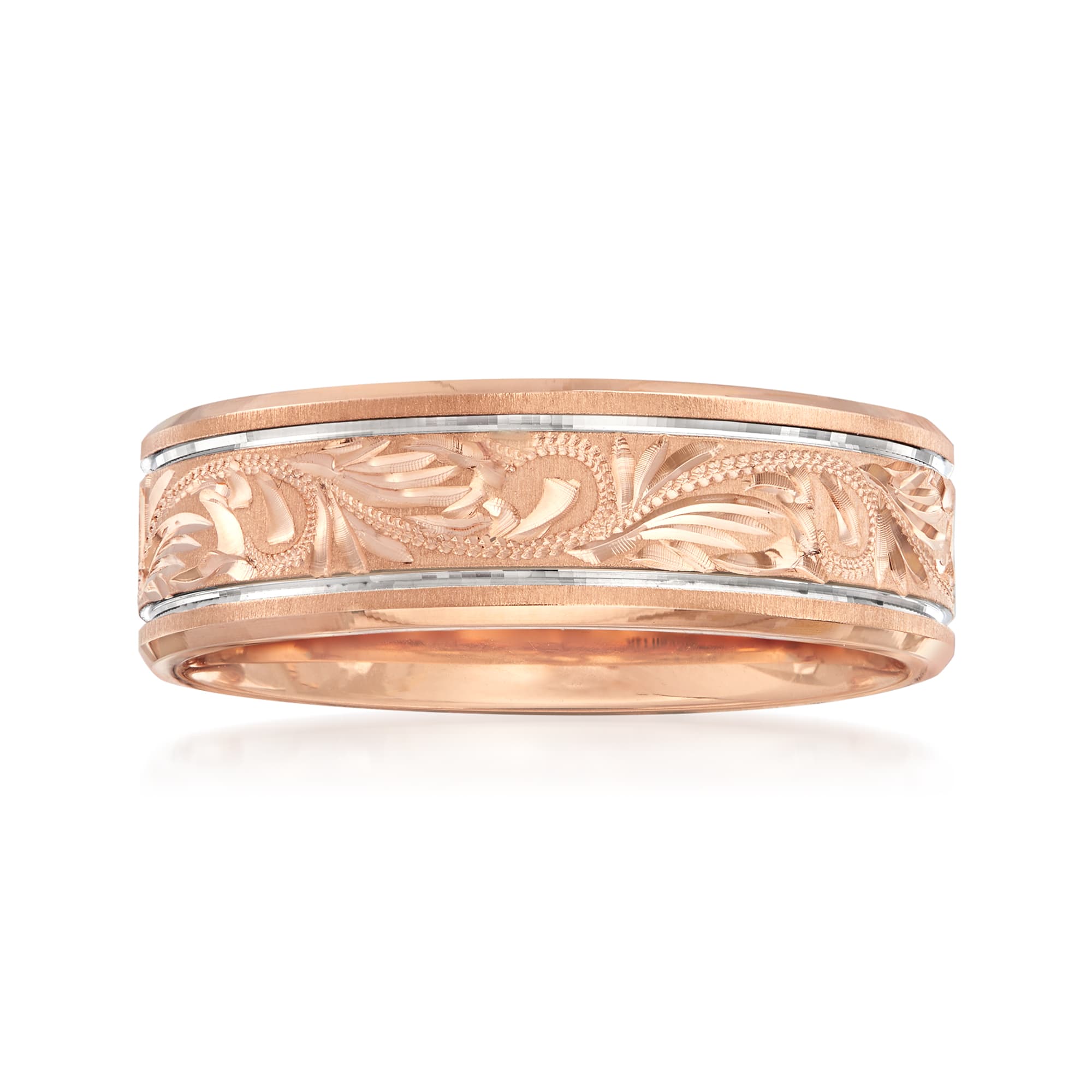 Men's 7mm 14kt Rose Gold Engraved Wedding Band RossSimons