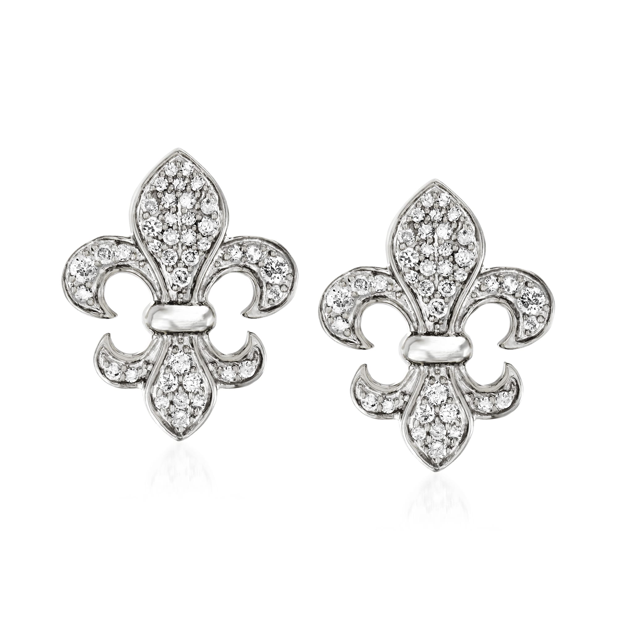 .33 ct. t.w. Diamond Fleur-De-Lis Earrings in Sterling Silver | Ross-Simons