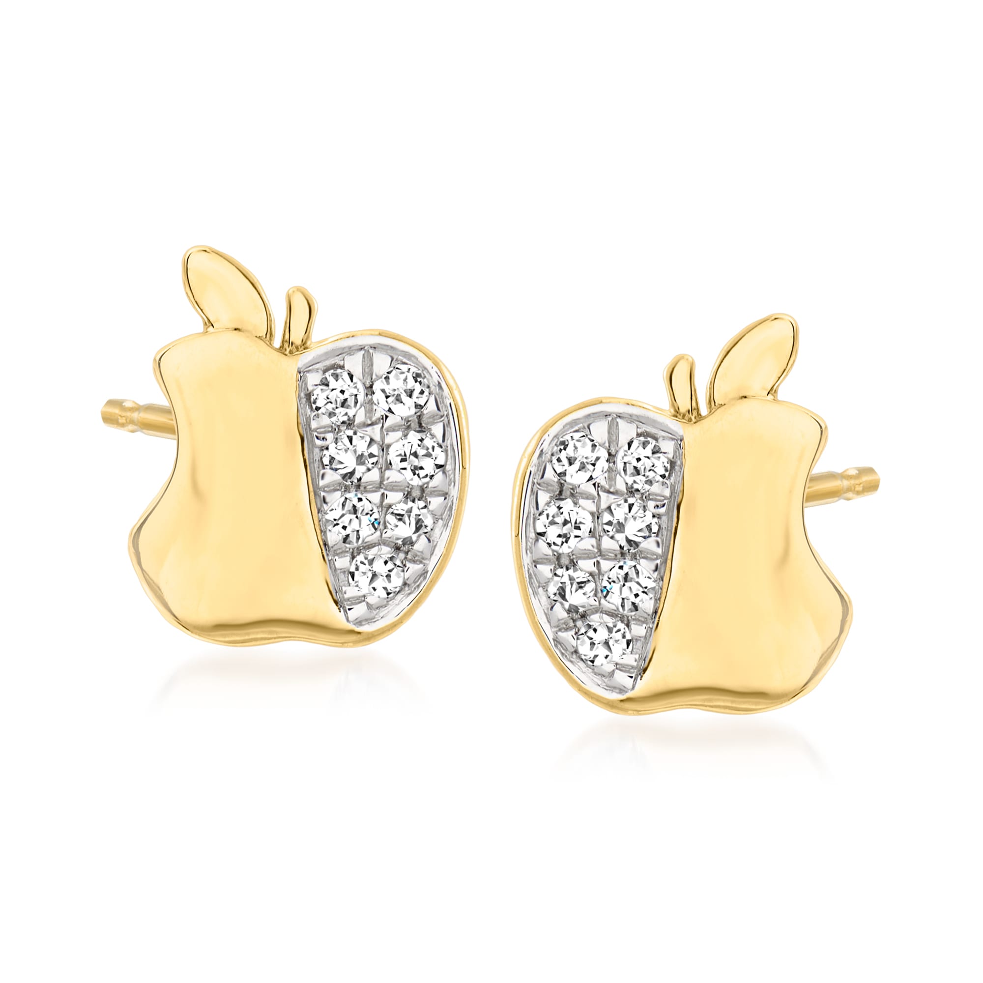 .11 ct. t.w. Diamond Apple Stud Earrings in 18kt Gold Over Sterling ...