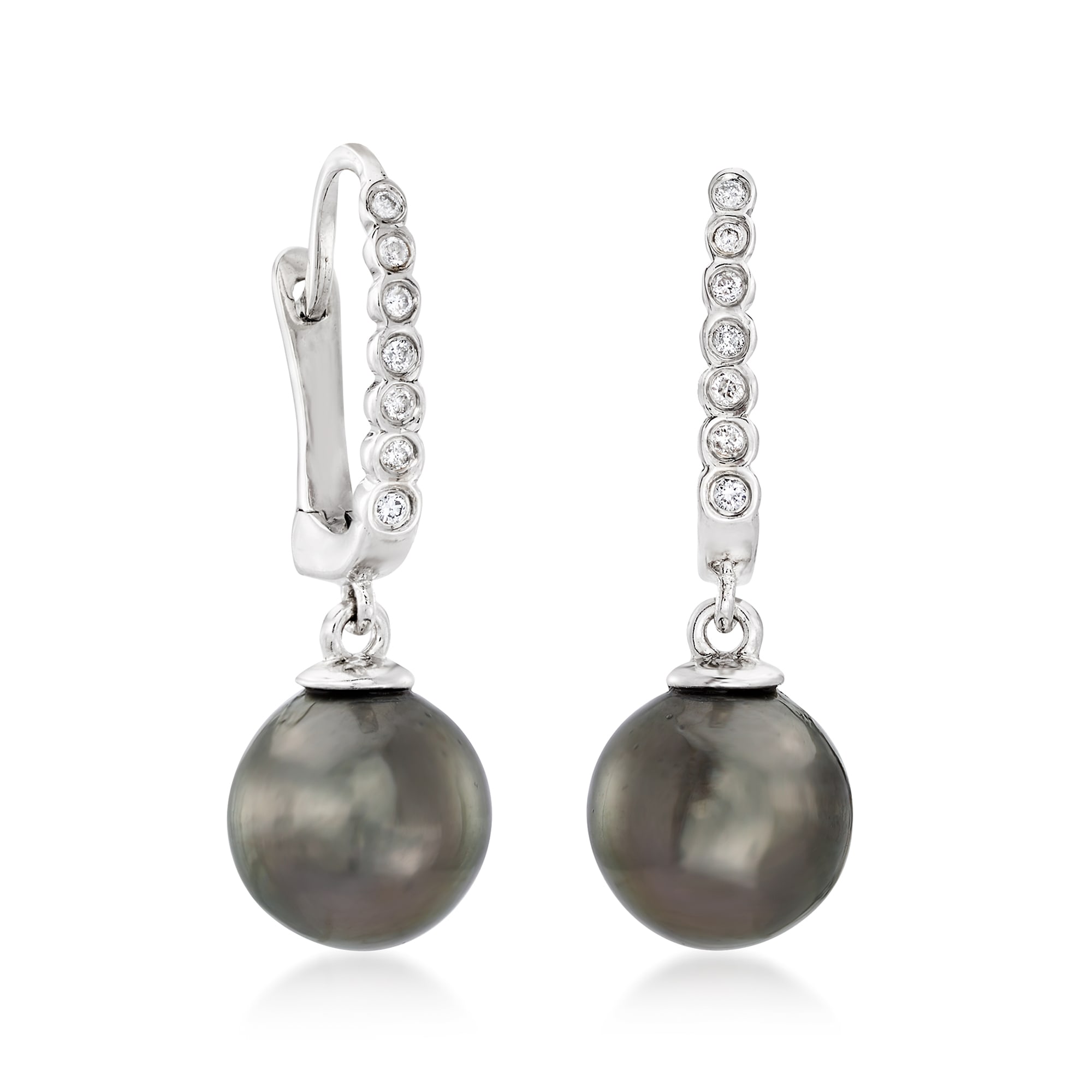 8-9mm Black Cultured Tahitian Pearl Drop Earrings with Diamond Accents ...