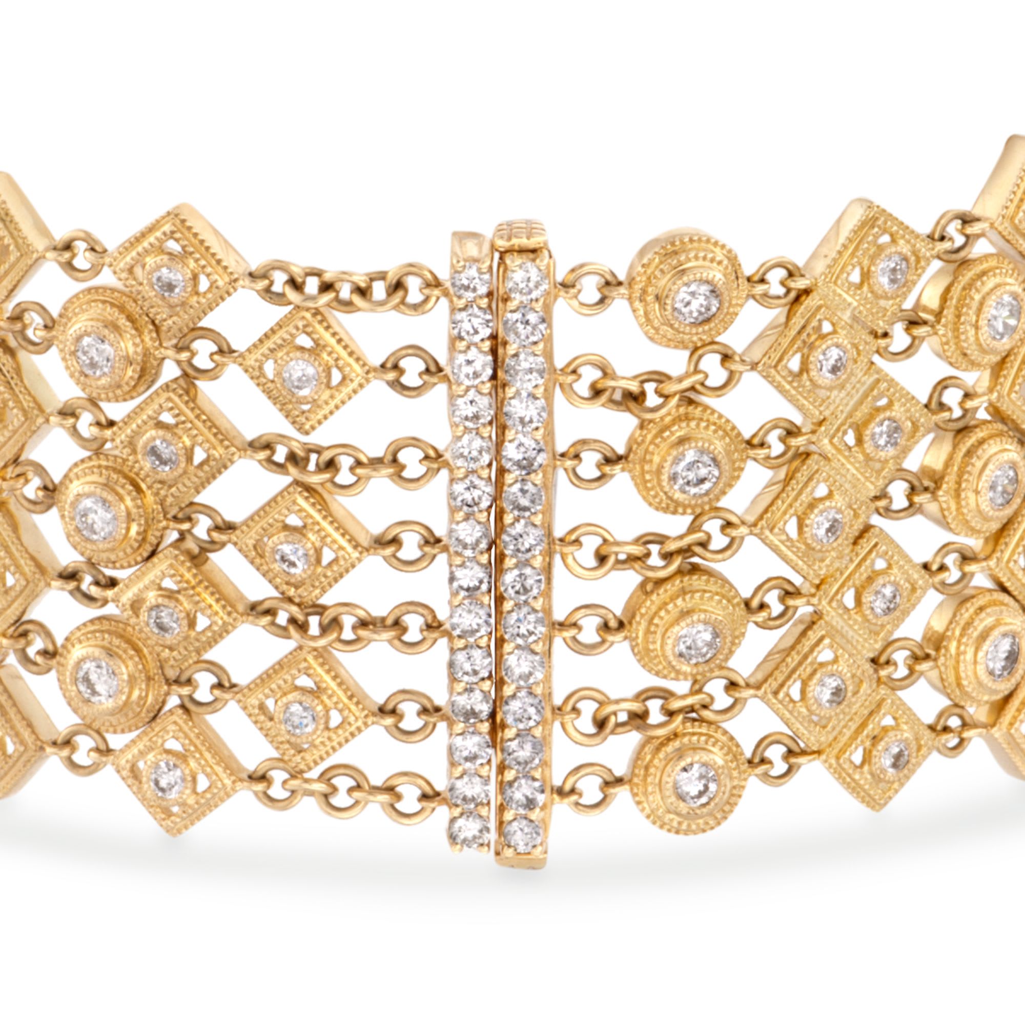 6.16 ct. t.w. Round and Square-Styled Wide Diamond Bracelet in 18kt ...