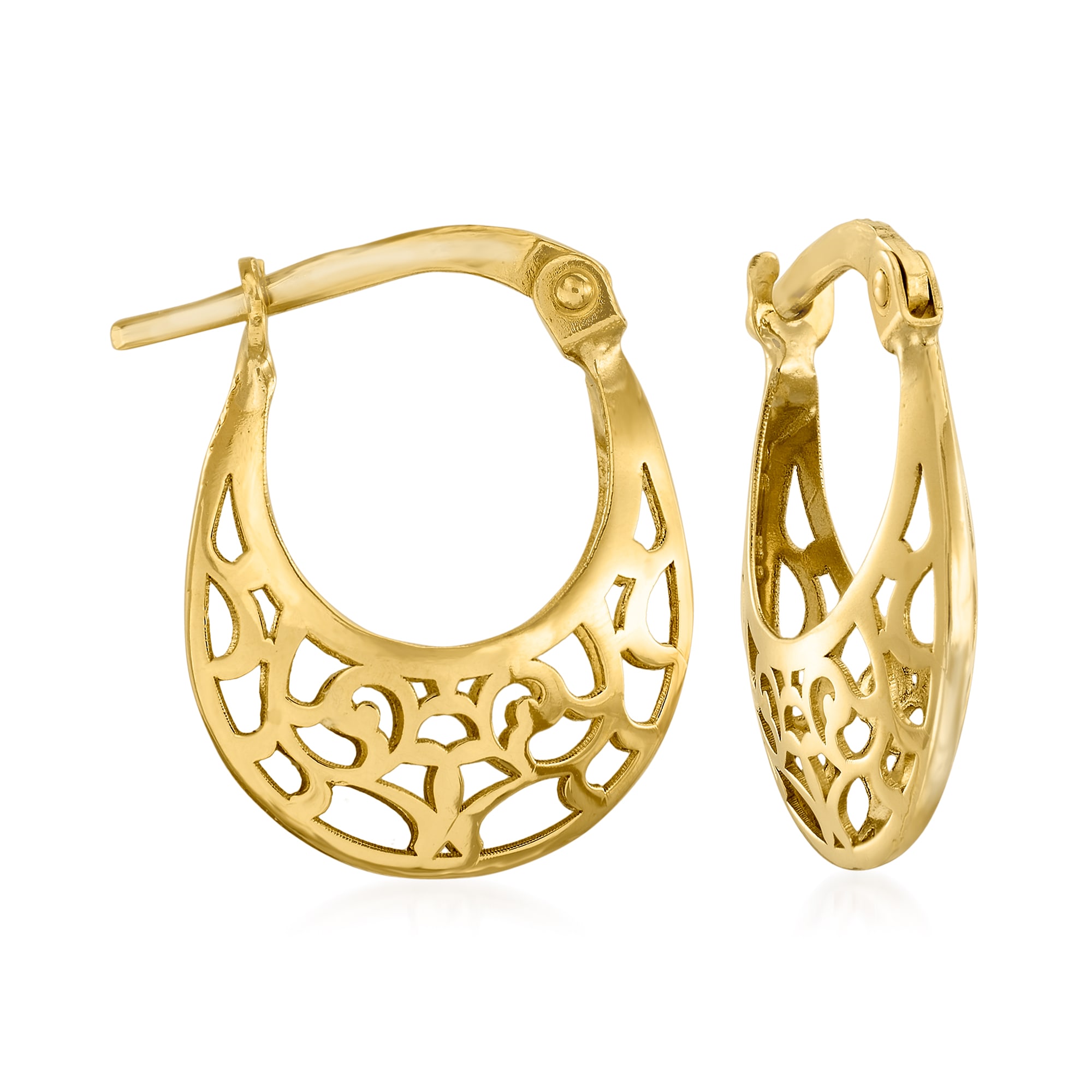 Italian 14kt Yellow Gold Filigree Hoop Earrings. 5/8