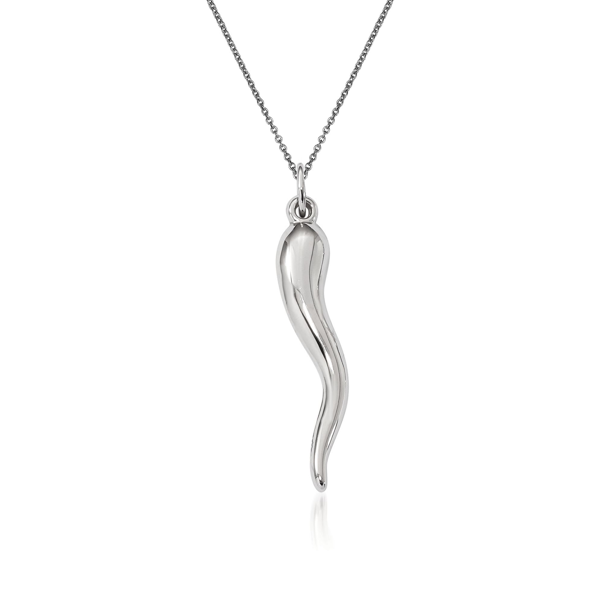 14kt White Gold Italian Horn Pendant Necklace. 18