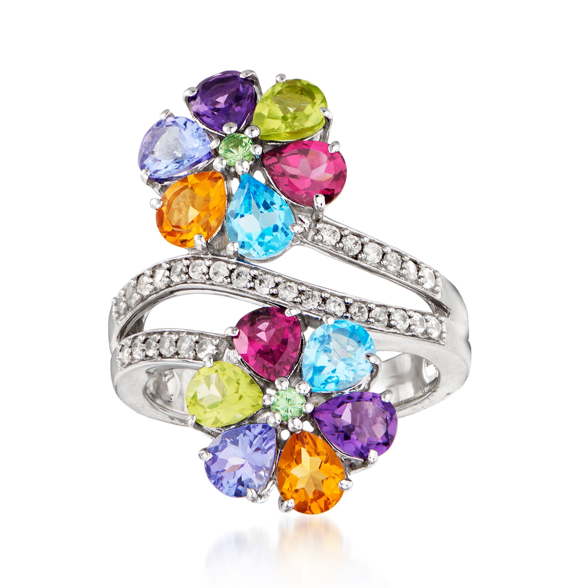 4.18 ct. t.w. Multi-Gemstone Flower Ring in Sterling Silver | Ross-Simons