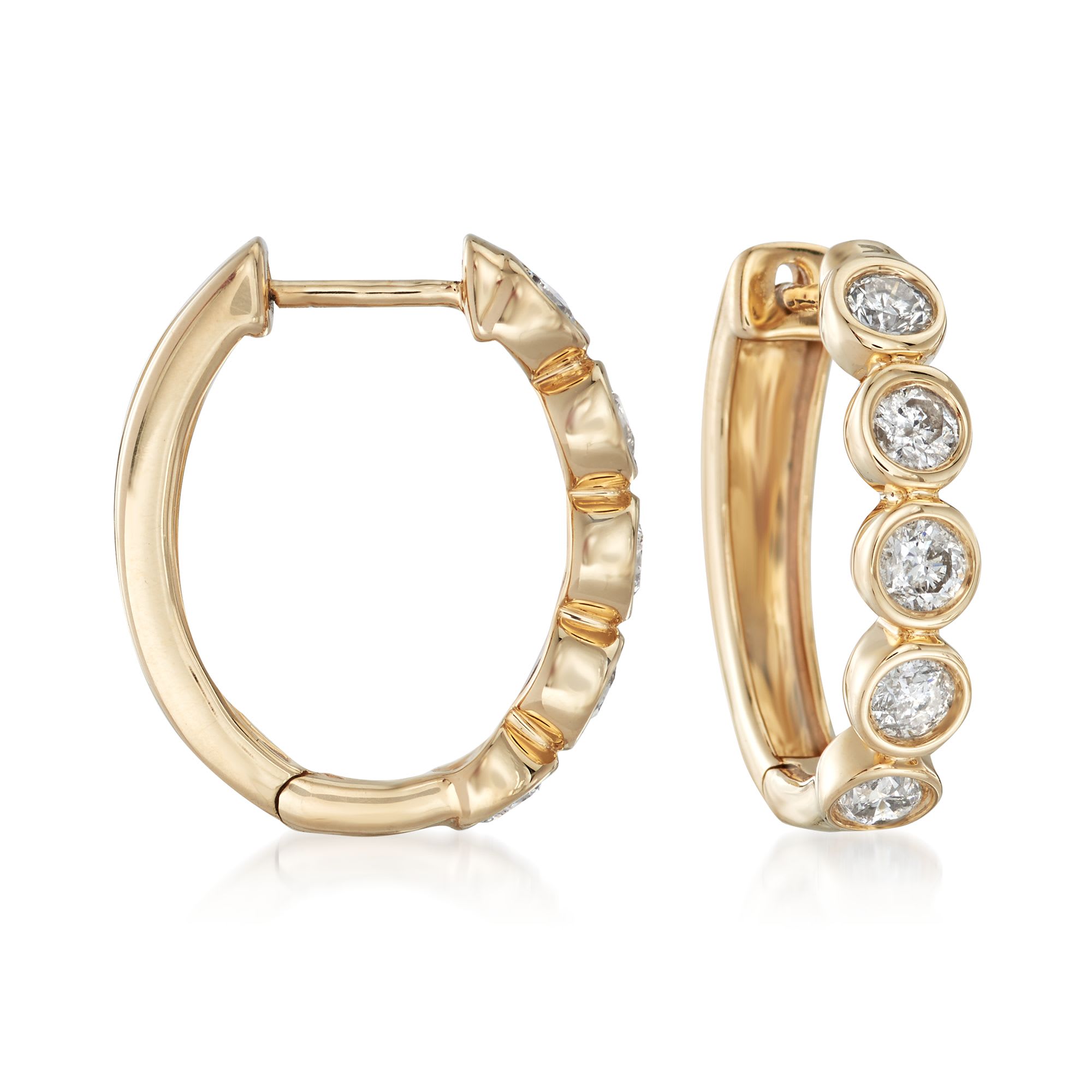 Ct T W Bezel Set Diamond Hoop Earrings In Kt Yellow Gold