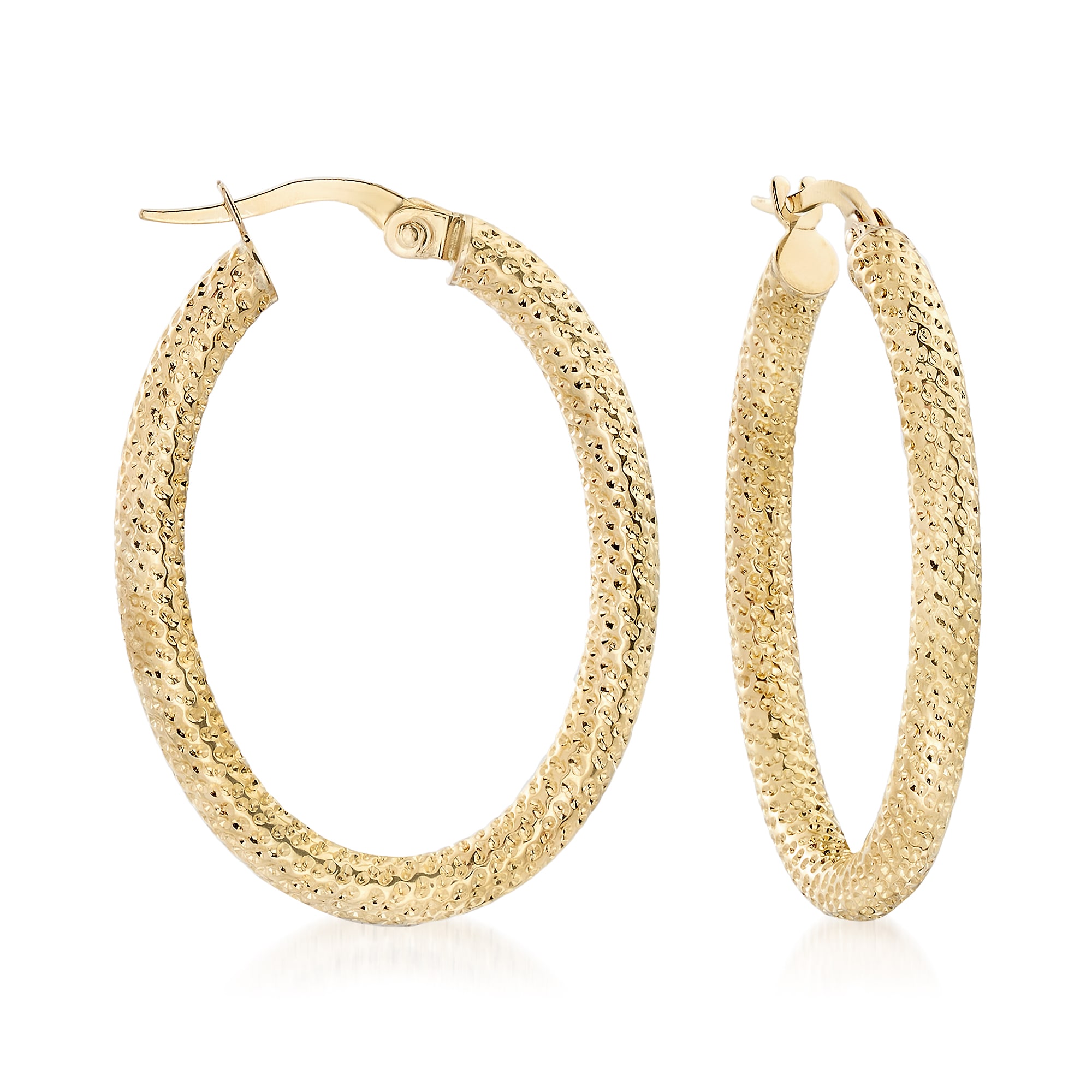 Italian 18kt Yellow Gold Textured Oval Hoop Earrings | Ross-Simons