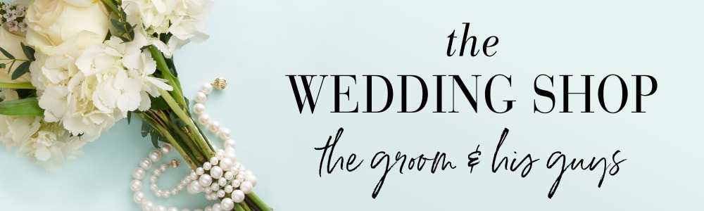 The Wedding Shop -- The Groom and His Guys. Image of flowers wrapped with pearl strands.