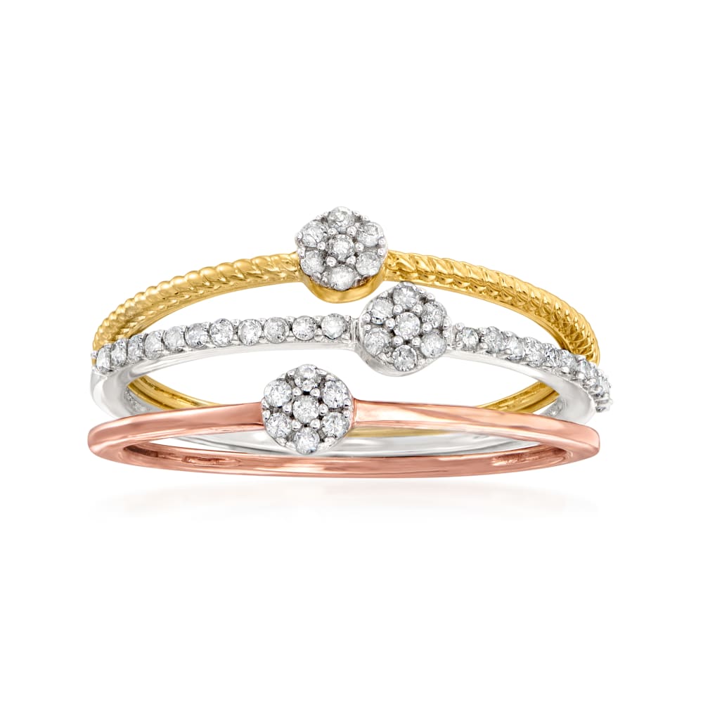 20 ct. t.w. Diamond Jewelry Set: Three Cluster Rings in 14kt Tri 20 ct. t.w. Diamond Jewelry Set: Three Cluster Rings in 14kt Tri