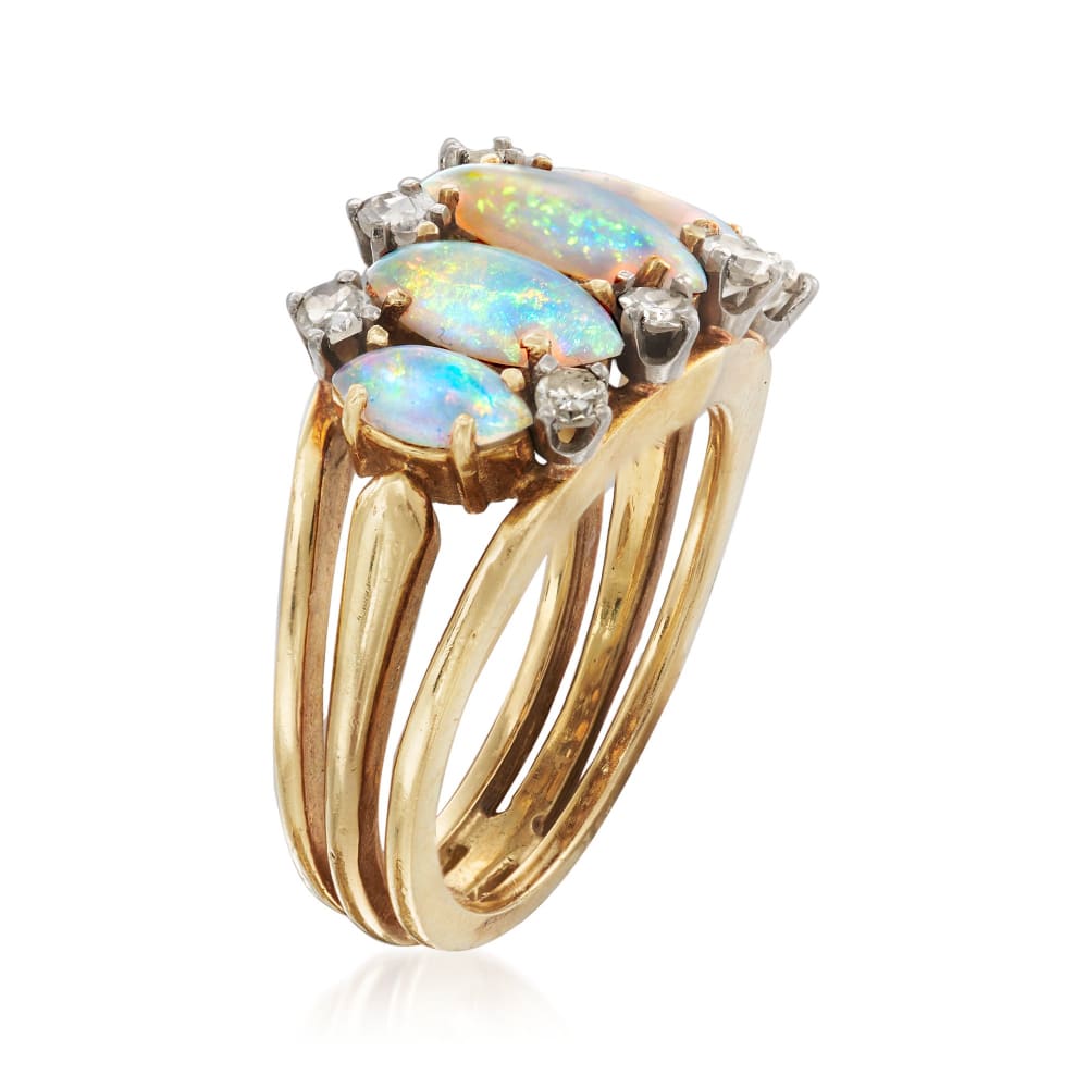 C. 1970 Vintage Marquise Opal and .35 ct. t.w. Diamond Ring in 18kt ...