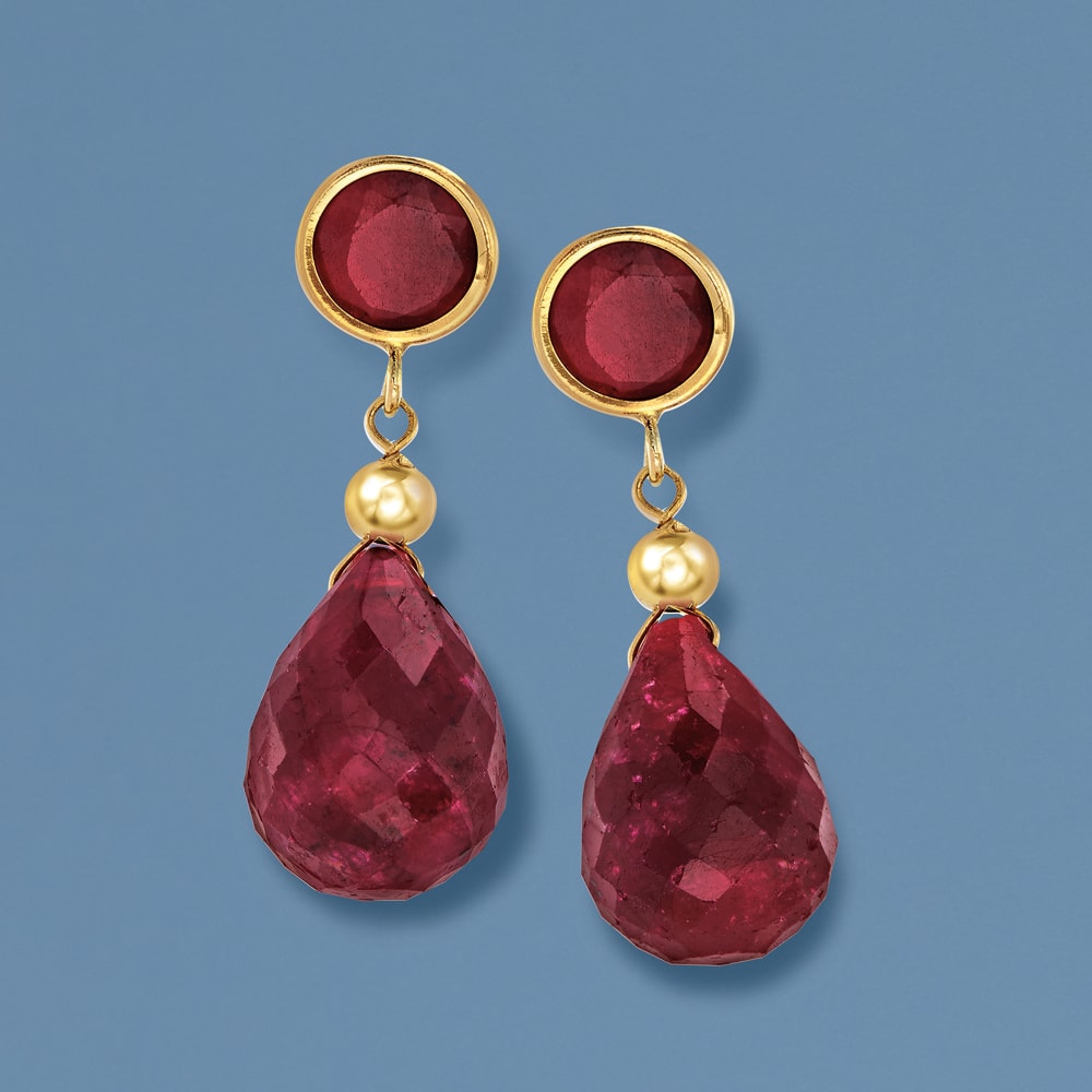 11.00 ct. t.w. Ruby Drop Earrings in 14kt Yellow Gold | Ross-Simons