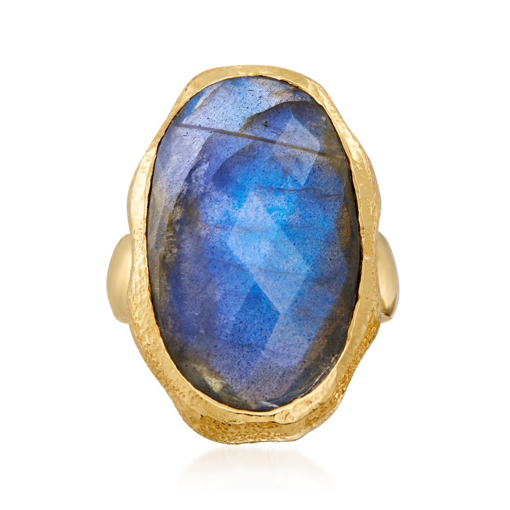 Oval Labradorite Textured and Polished Ring in 18kt Gold Over Sterling Oval Labradorite Textured and Polished Ring in 18kt Gold Over Sterling