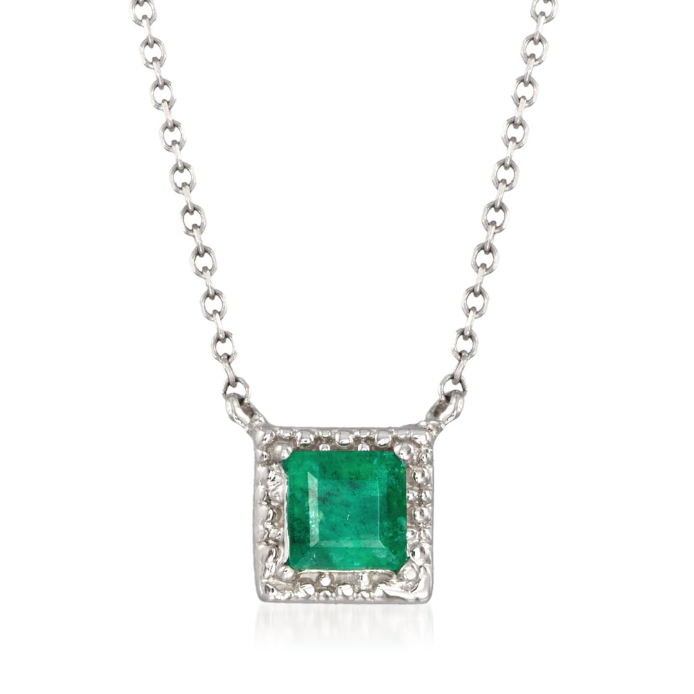 .40 Carat Square-Cut Emerald Necklace in 14kt White Gold. 16