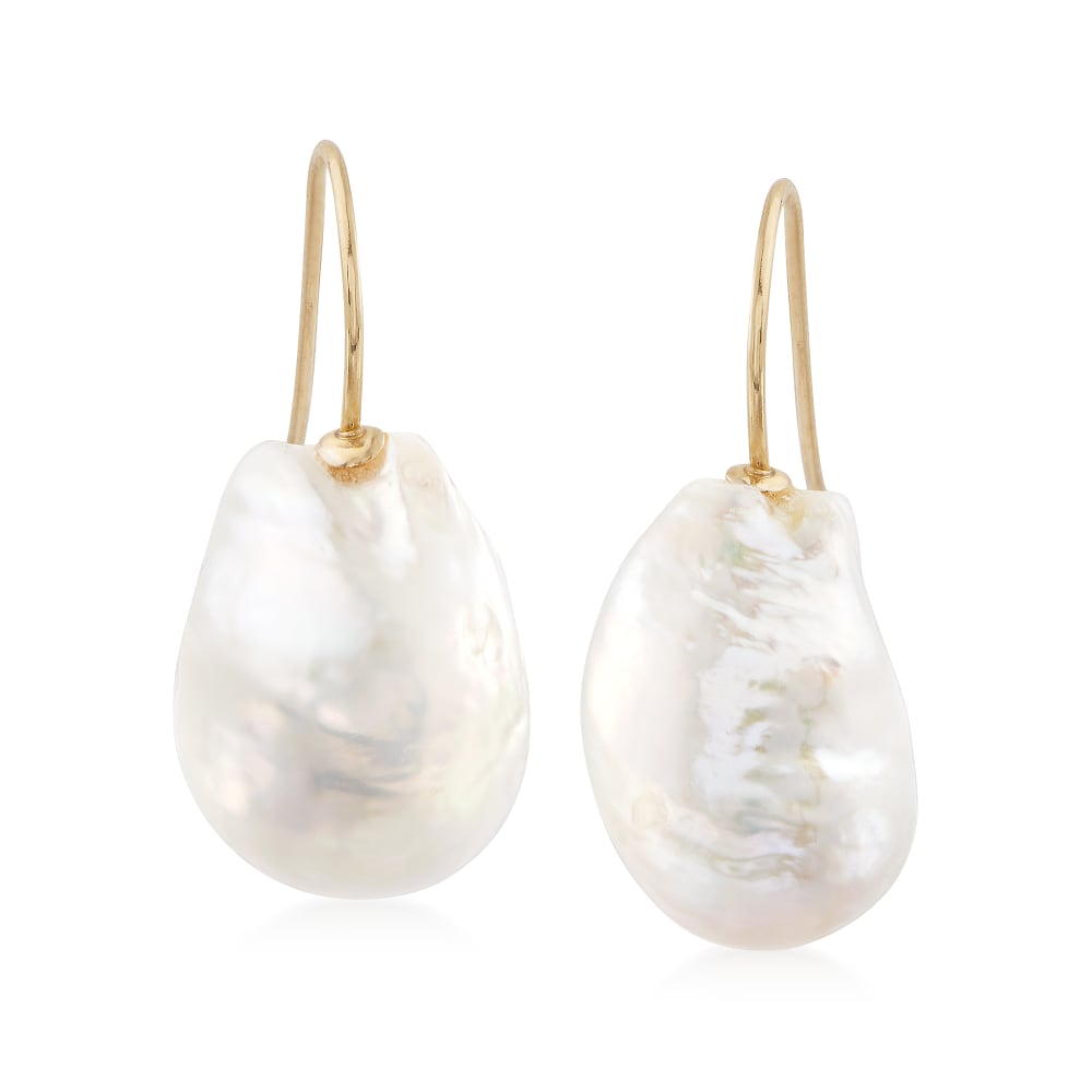 11-12mm Cultured Baroque Pearl Drop Earrings in 14kt Yellow Gold | Ross ...