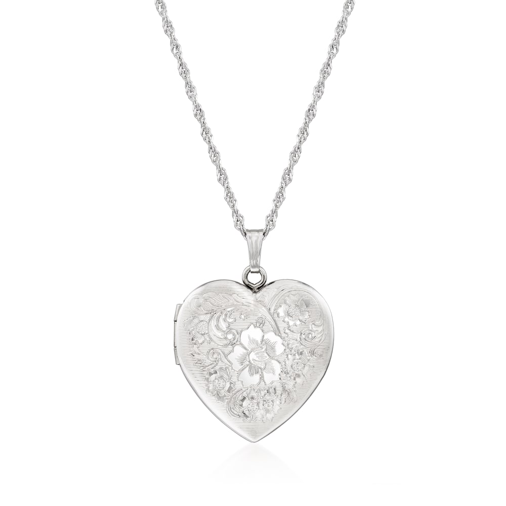 Sterling Silver Personalized Floral Heart Locket Necklace | Ross-Simons