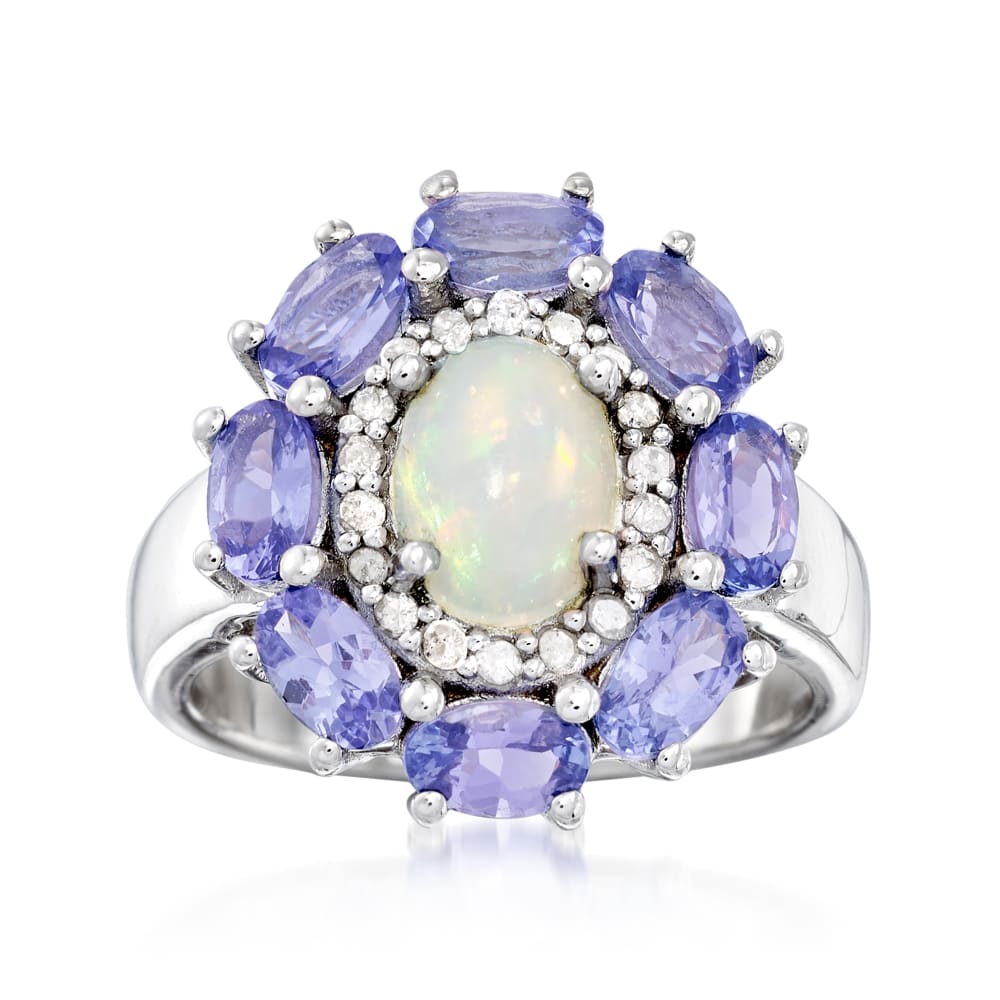 Bonyak Jewelry Genuine Oval Opal and Tanzanite Ring in Sterling Silver Size 7.00 Bonyak Jewelry Genuine Oval Opal and Tanzanite Ring in Sterling Silver Size 7.00