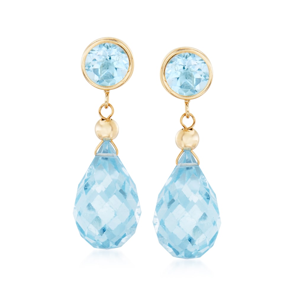 14.00 ct. t.w. Sky Blue Topaz Drop Earrings in 14kt Yellow Gold | Ross ...