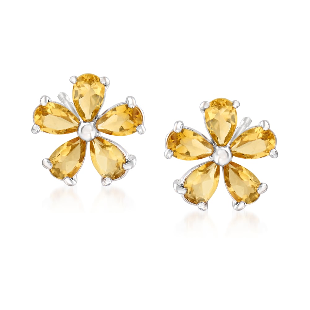 Sunflower Earrings In Stering Silver With Citrine