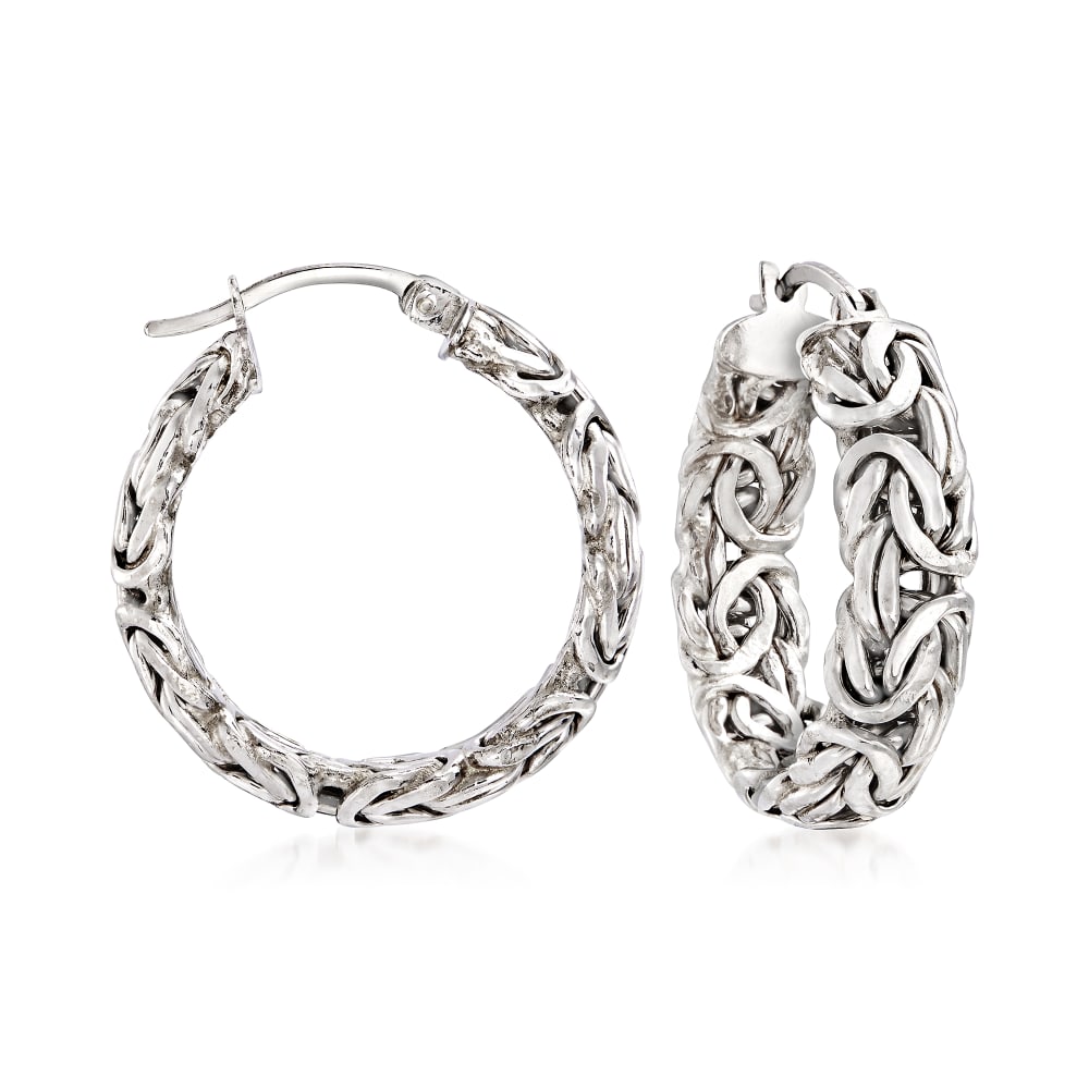 Sterling Silver Small Byzantine Hoop Earrings