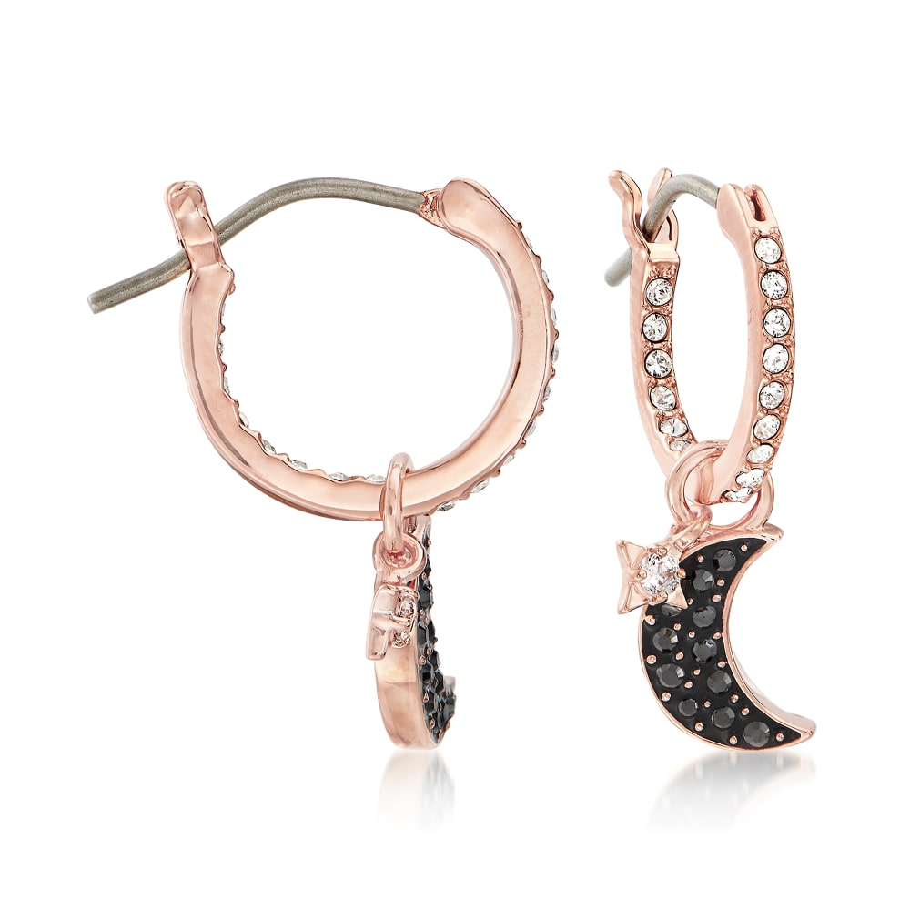 Swarovski Crystal Moon and Star Hoop Earrings in Rose Gold-Plated ...