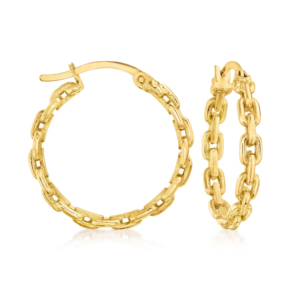 14kt Yellow Gold Paper Clip Link Hoop Earrings. 7/8