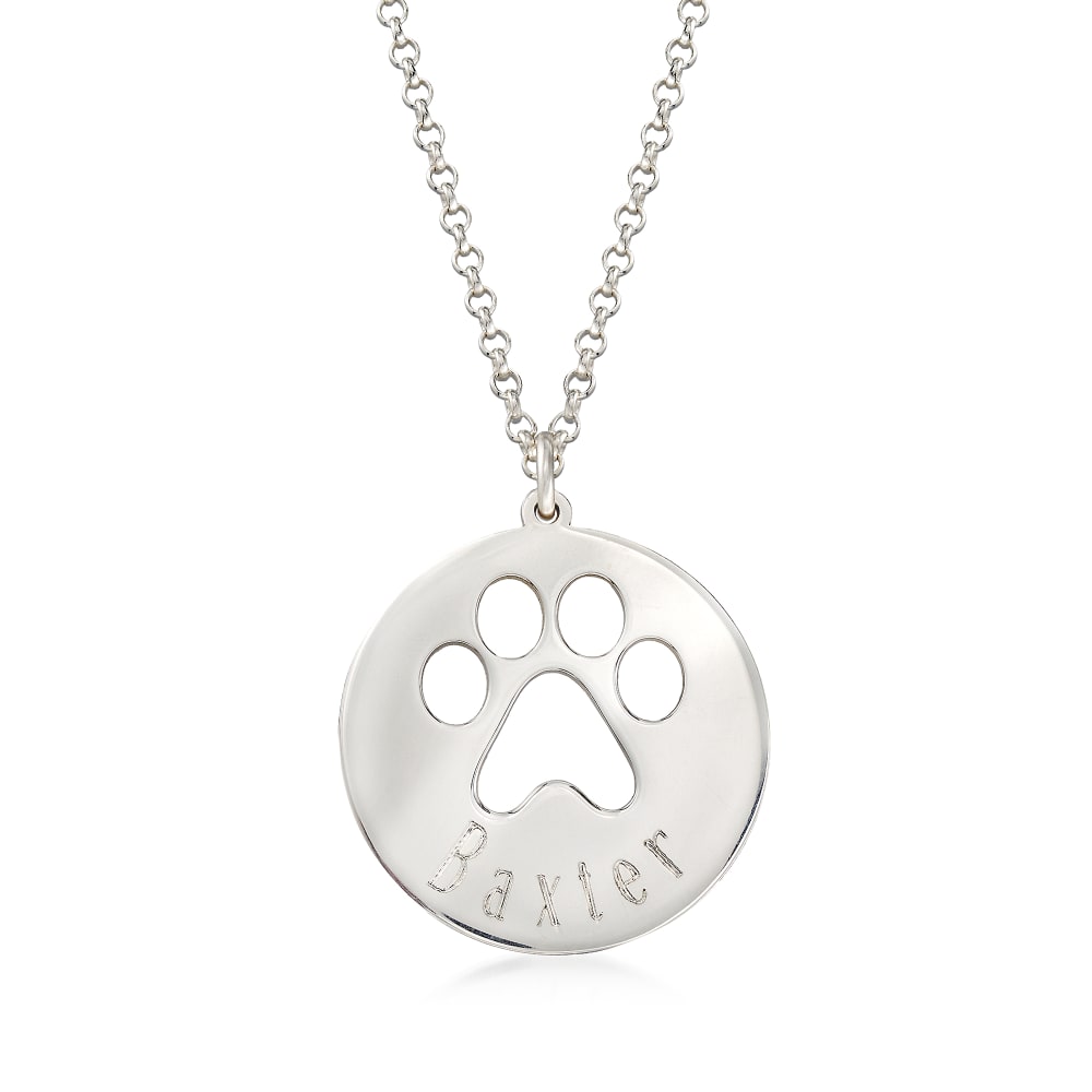 Dog Name and Paw Print Personalized Sterling Silver Necklace Dog Lover Jewelry Dog Name and Paw Print Personalized Sterling Silver Necklace Dog Lover Jewelry