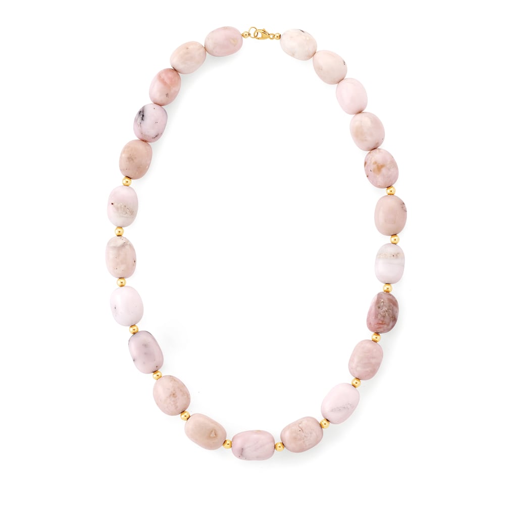 Pink Opal Beaded Necklace in 14kt Yellow Gold. 18" | Ross-Simons