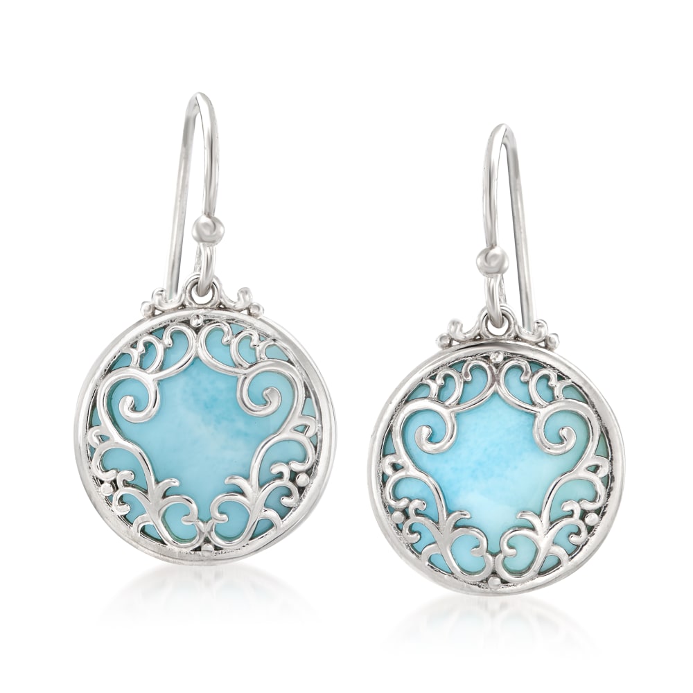 STERLING SILVER ROUND LARIMAR EARRINGS STERLING SILVER ROUND LARIMAR EARRINGS