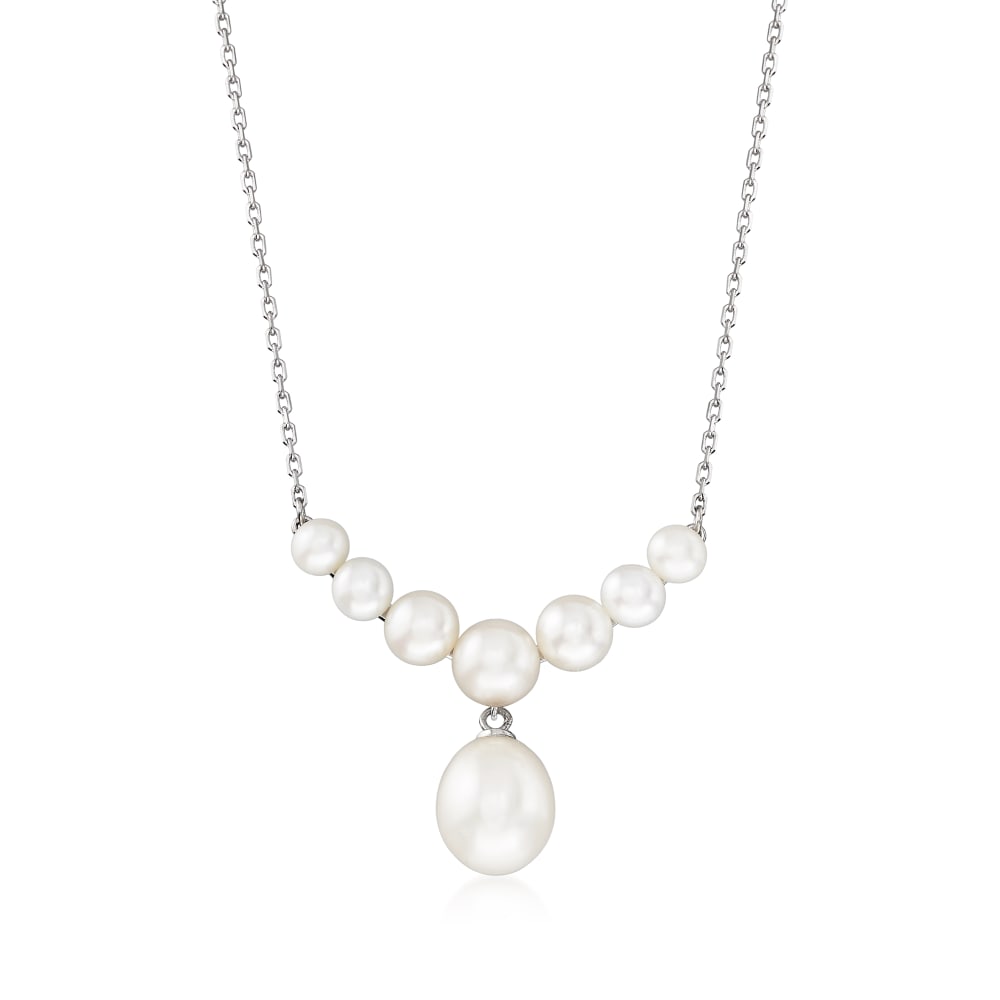 t.w Diamonds and Sterling Silver Ross-Simons 5-11.5mm Black Cultured Pearl Necklace With .24 ct