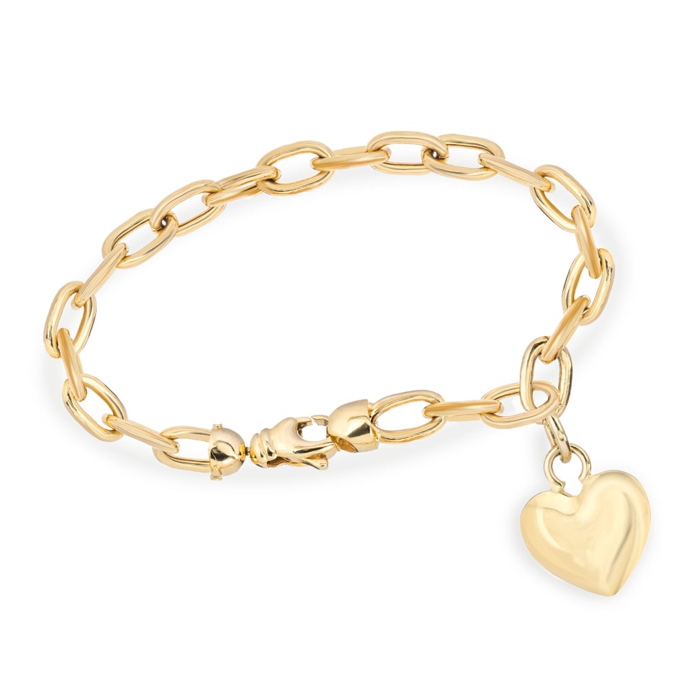 14kt Yellow Gold Heart Charm Link Bracelet | Ross-Simons