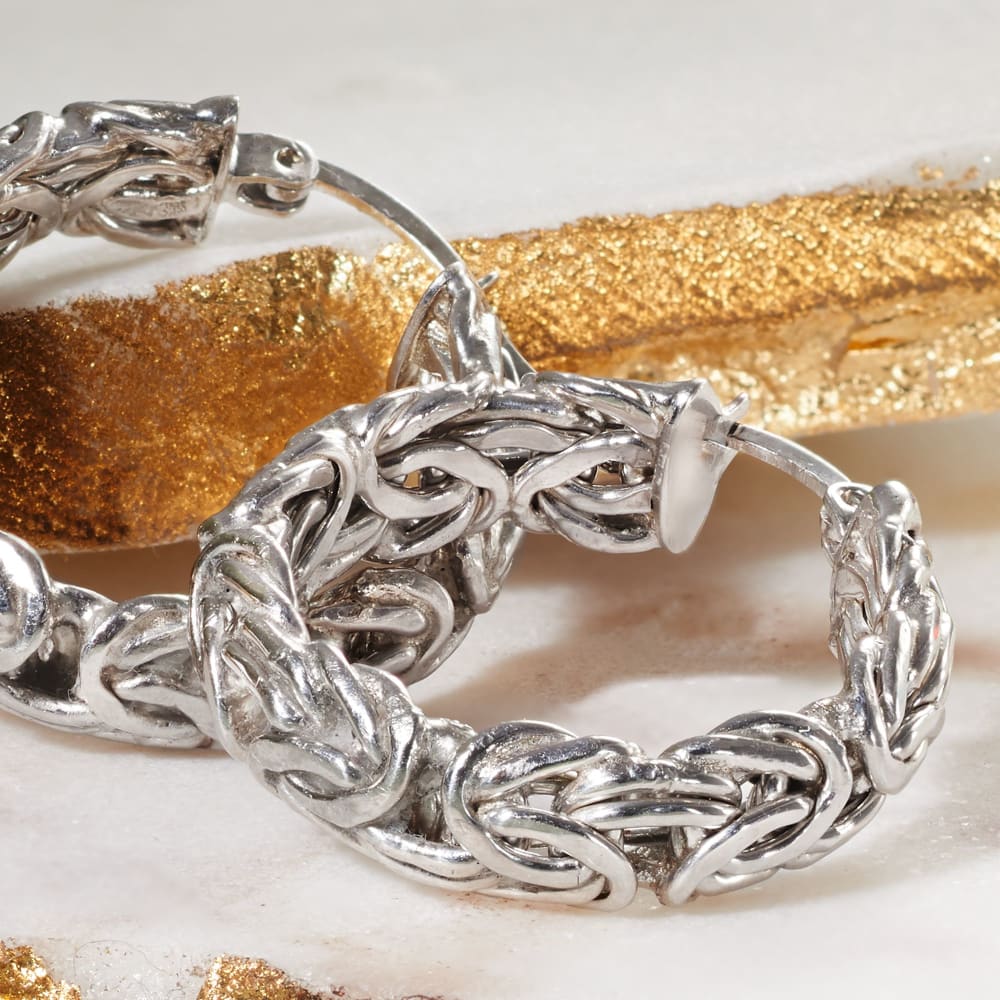 Sterling Silver Small Byzantine Hoop Earrings