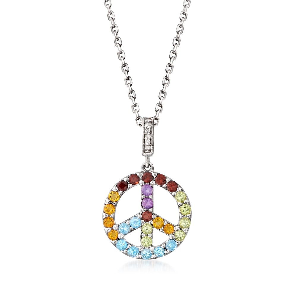 55 ct. Multi-Gemstone Sign Pendant Necklace with Diamond Accents Sterling Silver | Ross-Simons