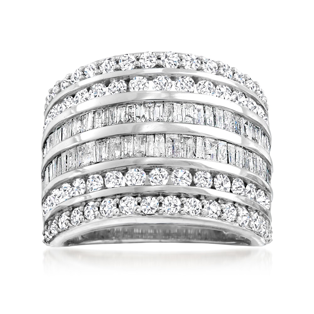 3.00 ct. t.w. Baguette and Round Diamond Multi-Row Ring in ...
