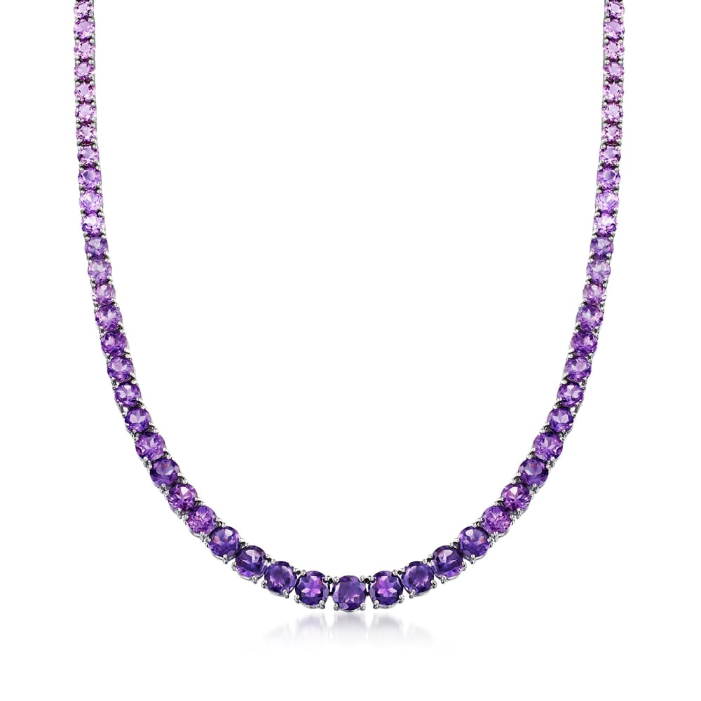 35.00 ct. t.w. Graduated Ombre Amethyst Tennis Necklace in Sterling ...